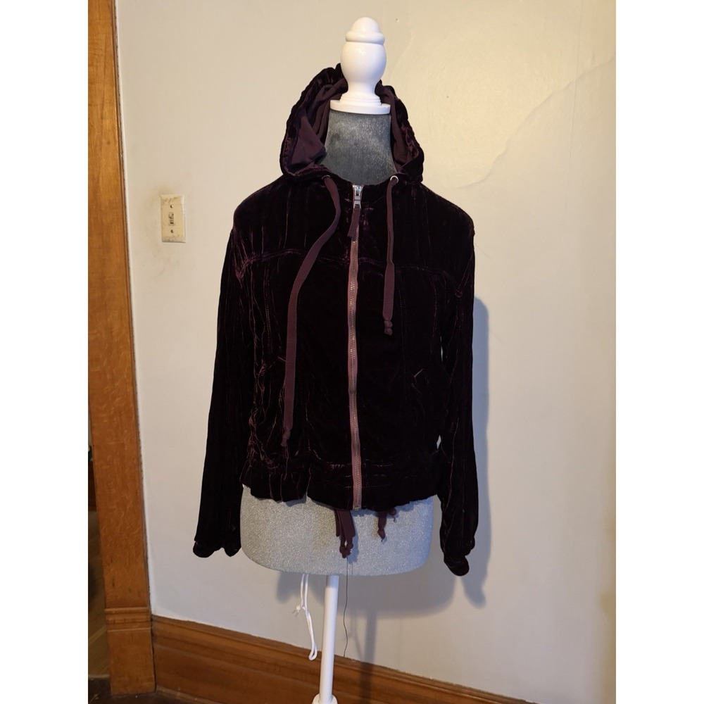 marrakech anthropologie Burgundy Velvet‎ Jacket Hoodie Romantic Vampire Goth XS